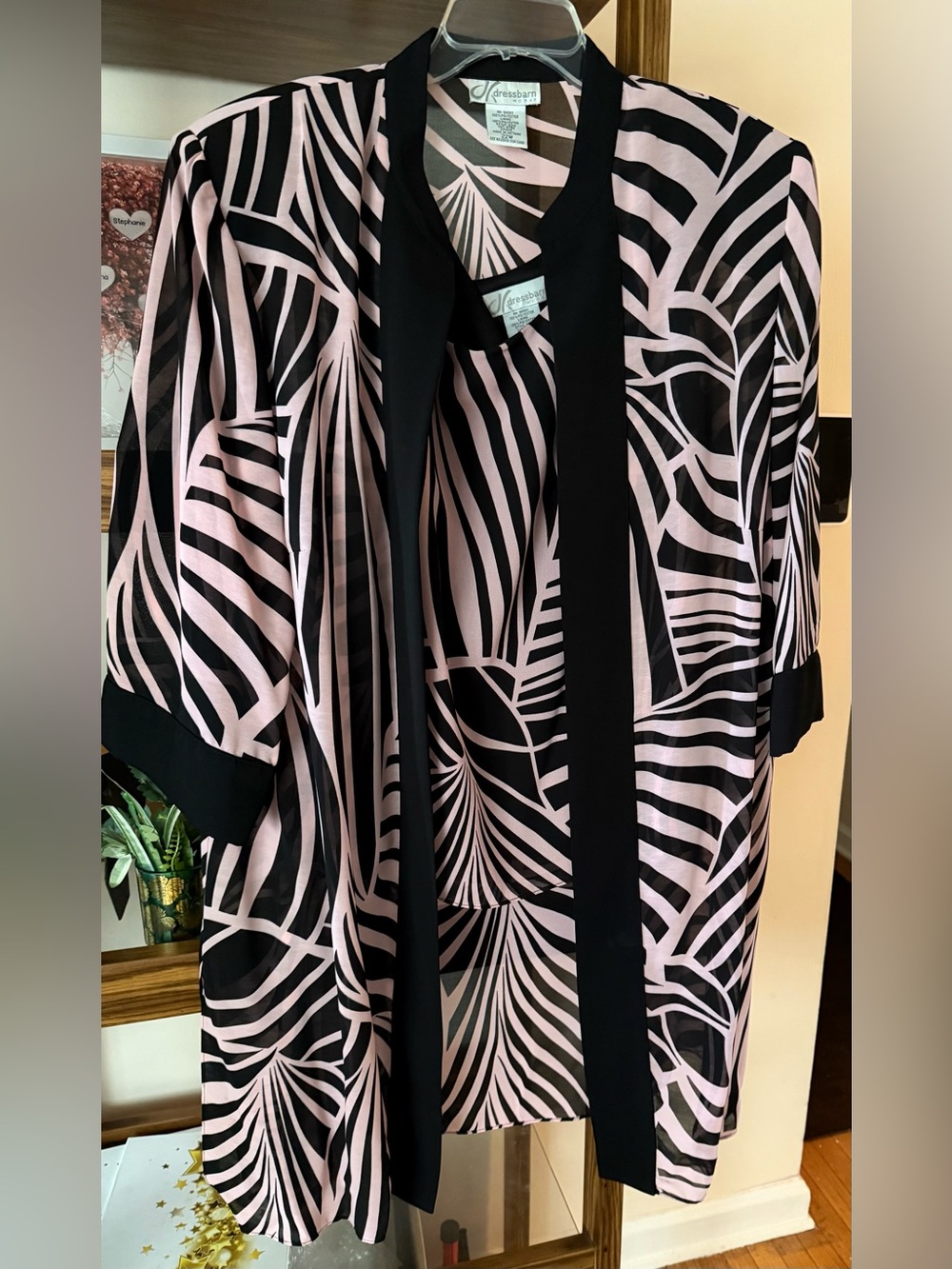 Dress Barn Pink and Black Abstract Open-Front Kimono & Tank